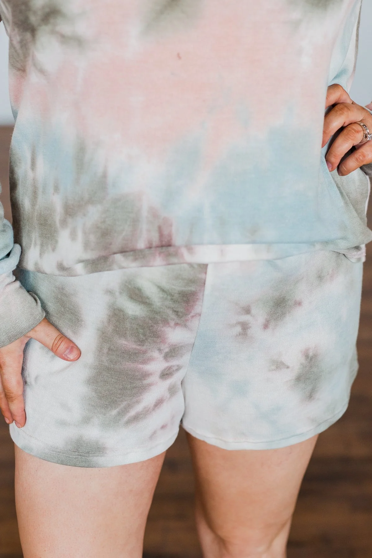 Tie Dye Lounge Shorts- Blue, Peach, & Olive - Image 3
