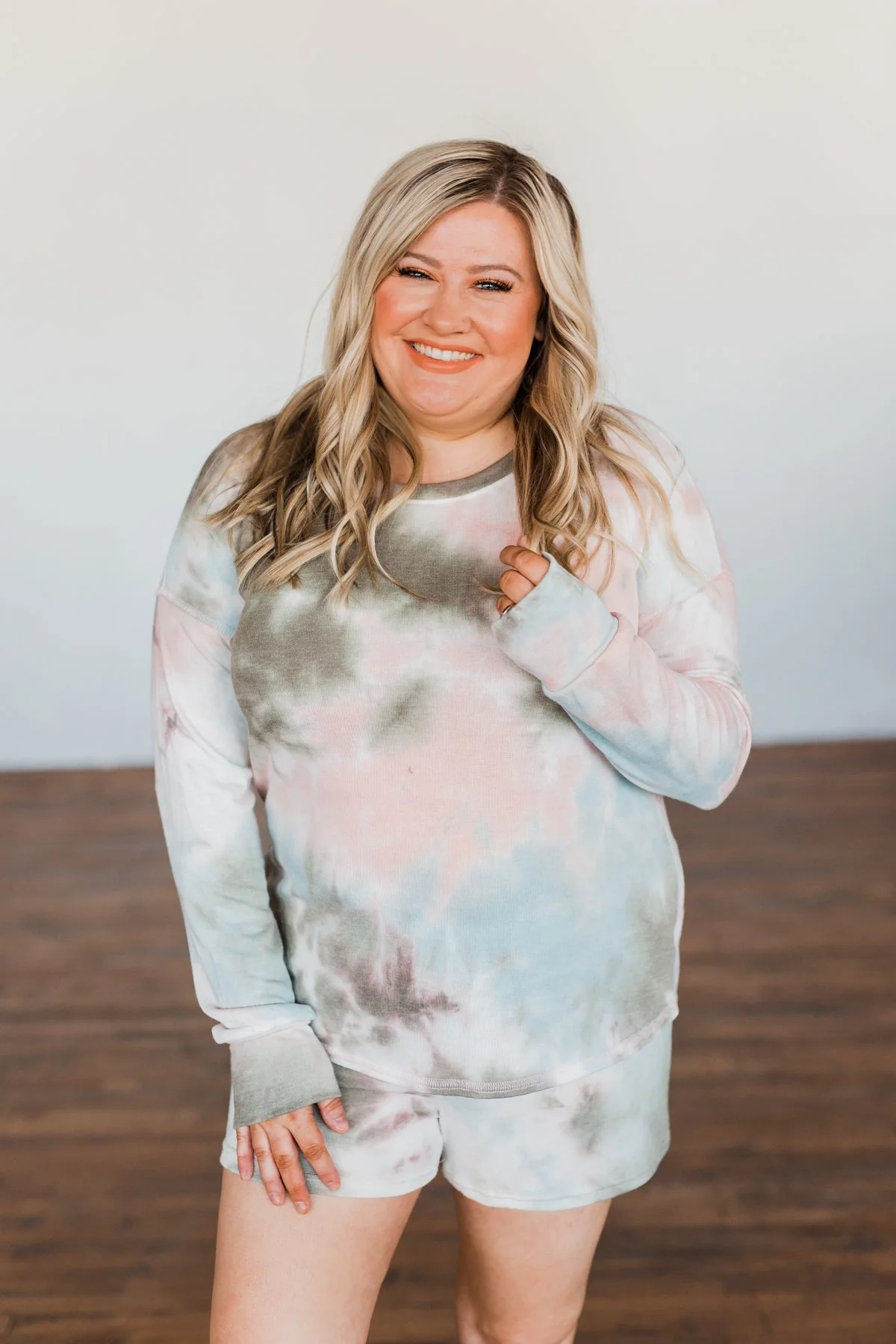 Tie Dye Lounge Shorts- Blue, Peach, & Olive - Image 4