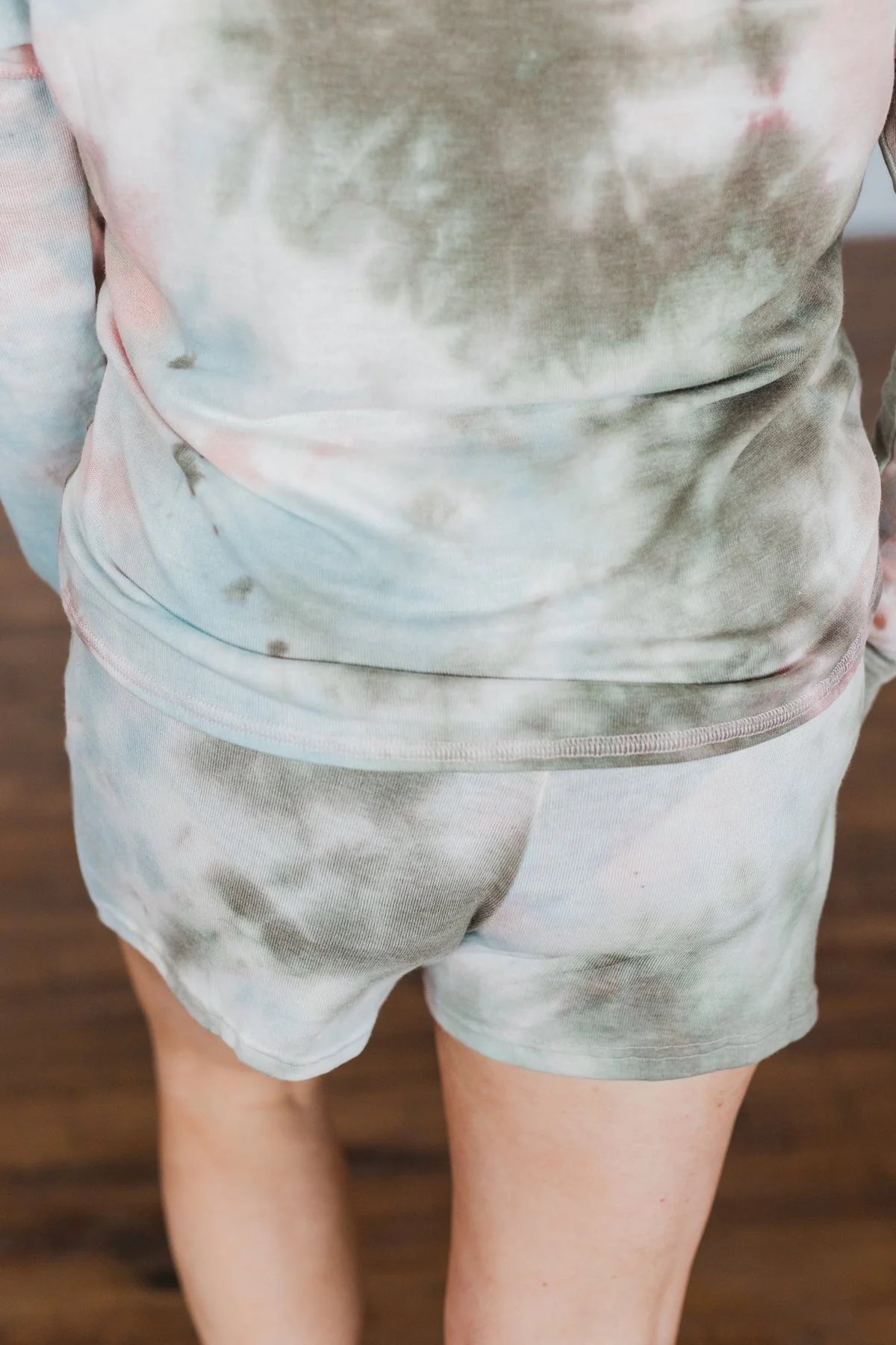 Tie Dye Lounge Shorts- Blue, Peach, & Olive - Image 9