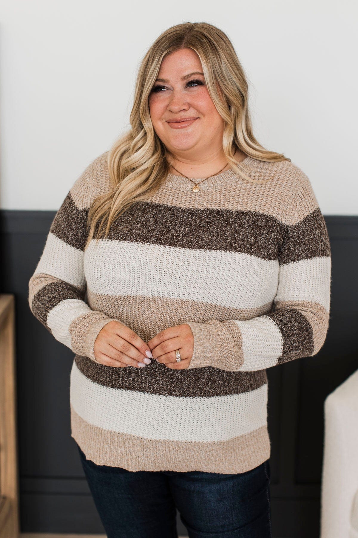 Total Favorite Color Block Sweater- Taupe & Brown - Image 5