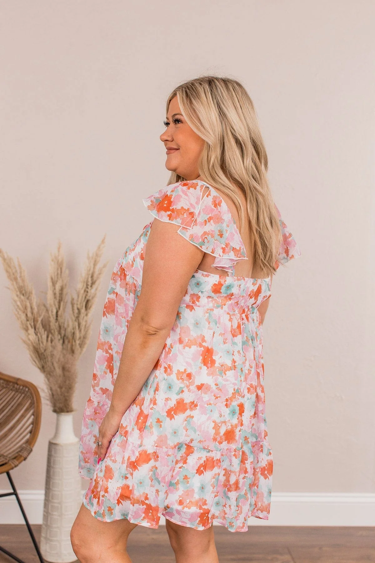 Uplifting Confidence Babydoll Mini Dress- Coral & Green - Image 6