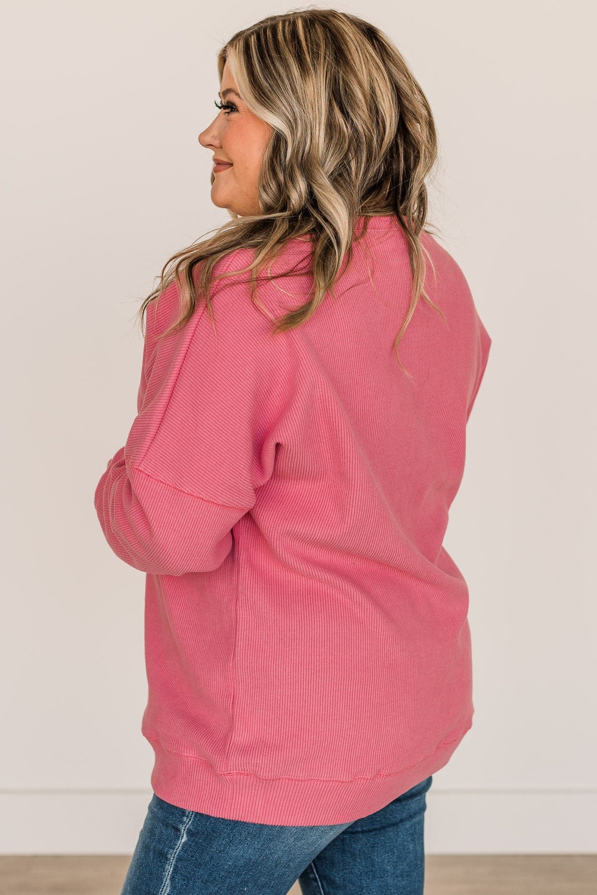 Walk My Way Corduroy Knit Crew Neck- Pink - Image 7