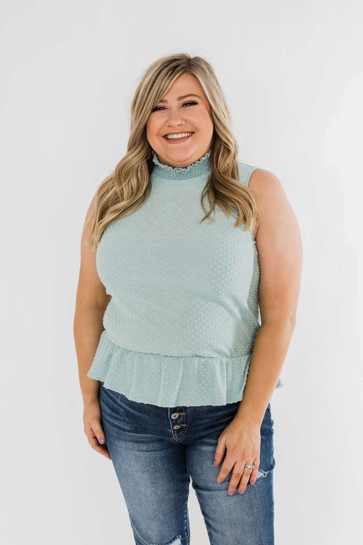 Wish Me Well Swiss Dot Tank Top- Soft Blue - Image 3