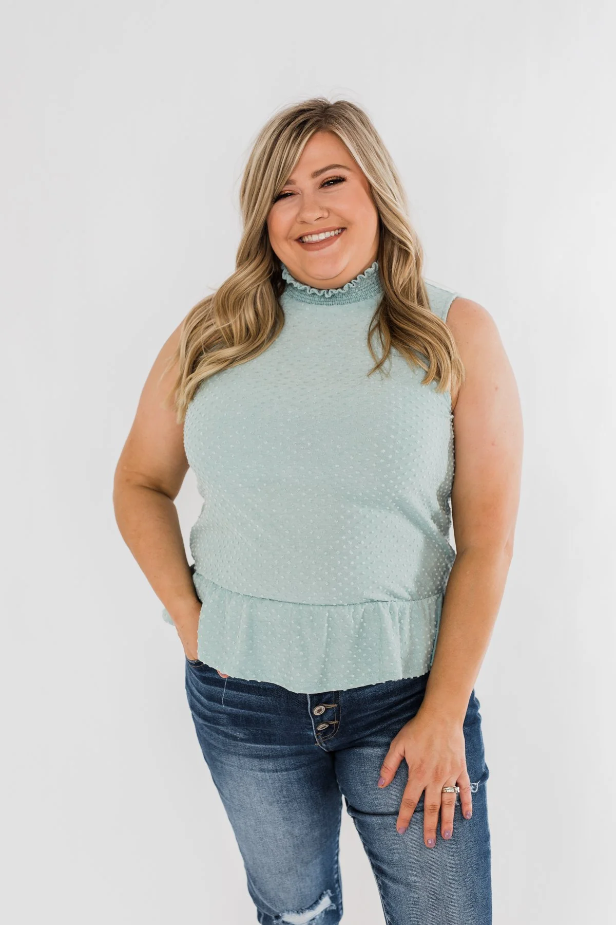 Wish Me Well Swiss Dot Tank Top- Soft Blue - Image 5