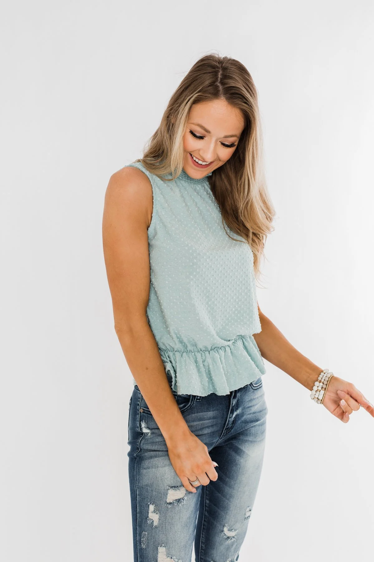 Wish Me Well Swiss Dot Tank Top- Soft Blue - Image 6