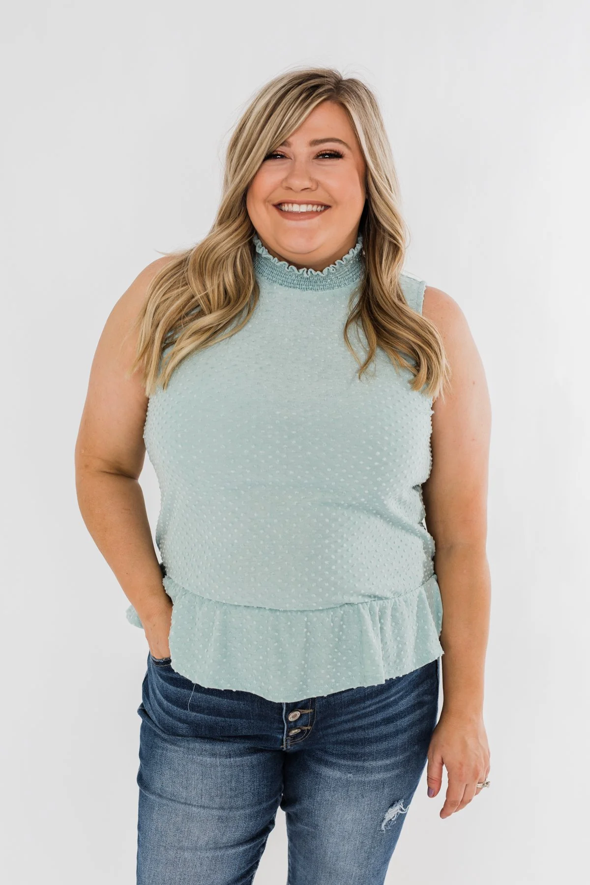 Wish Me Well Swiss Dot Tank Top- Soft Blue - Image 7