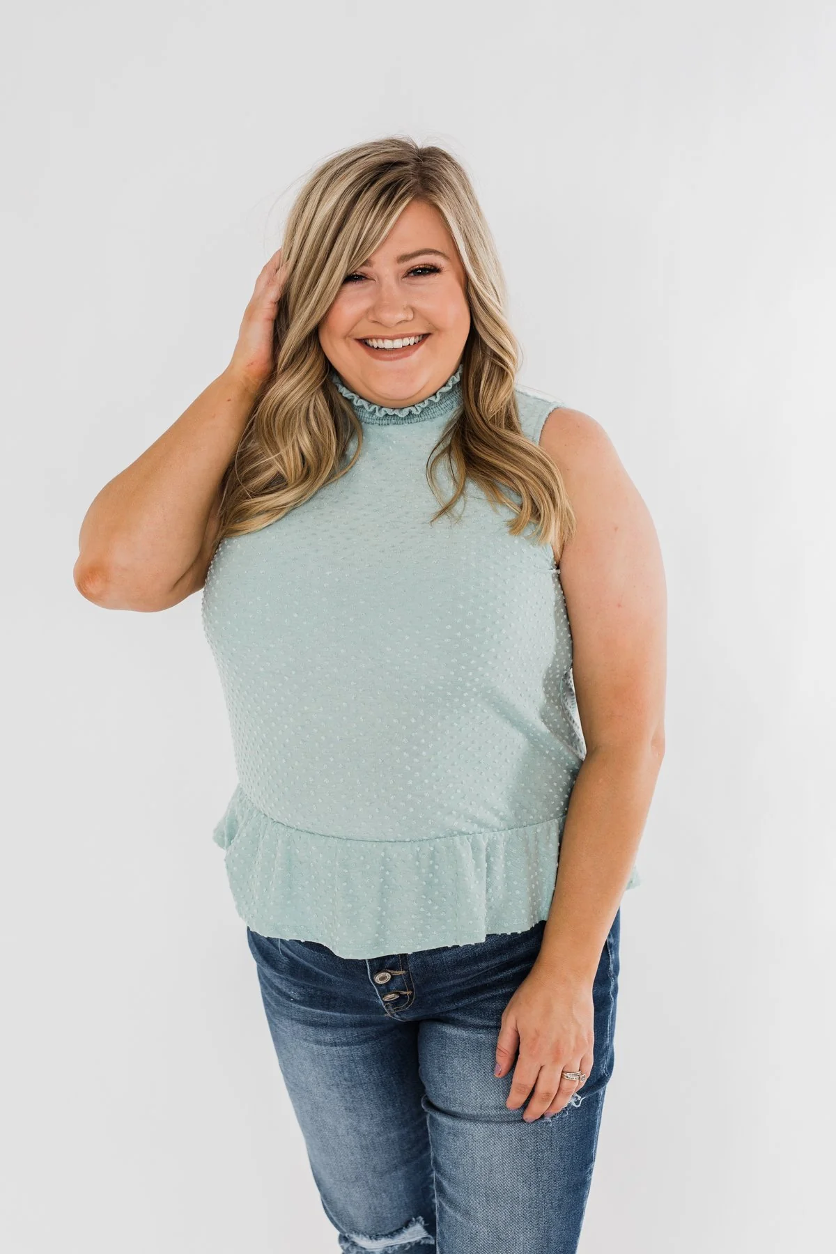 Wish Me Well Swiss Dot Tank Top- Soft Blue - Image 8