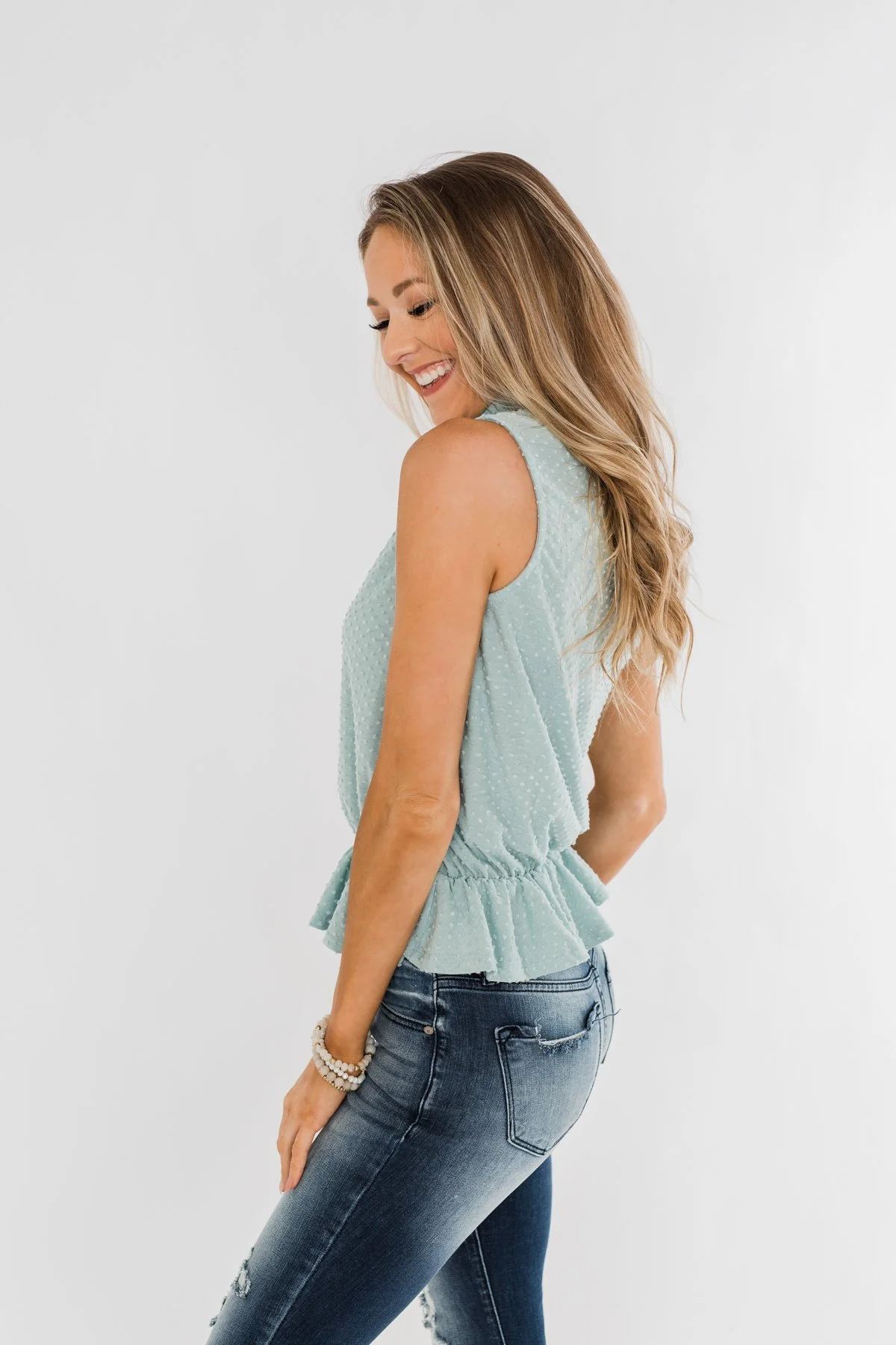 Wish Me Well Swiss Dot Tank Top- Soft Blue - Image 9