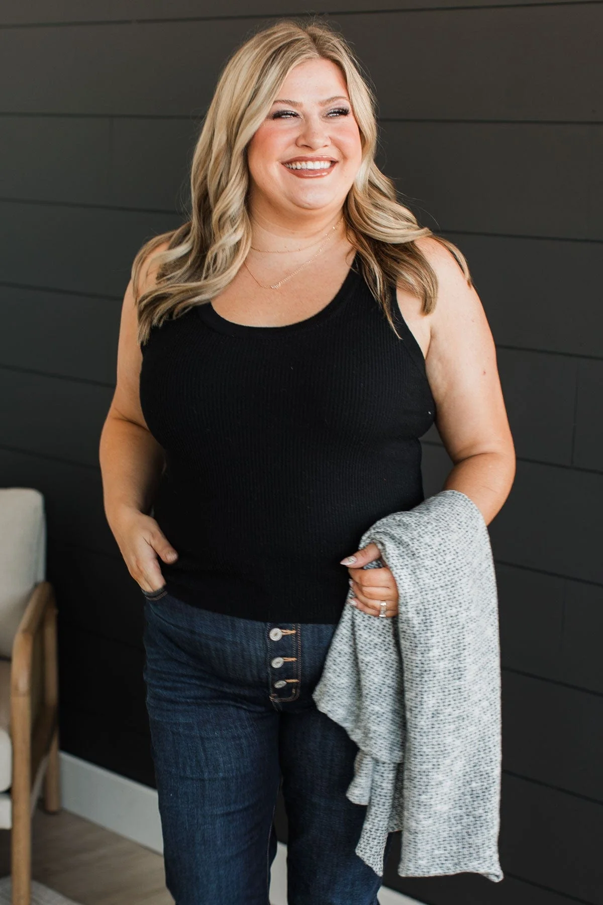 Worth A Shot Ribbed Knit Tank Top- Black - Image 3