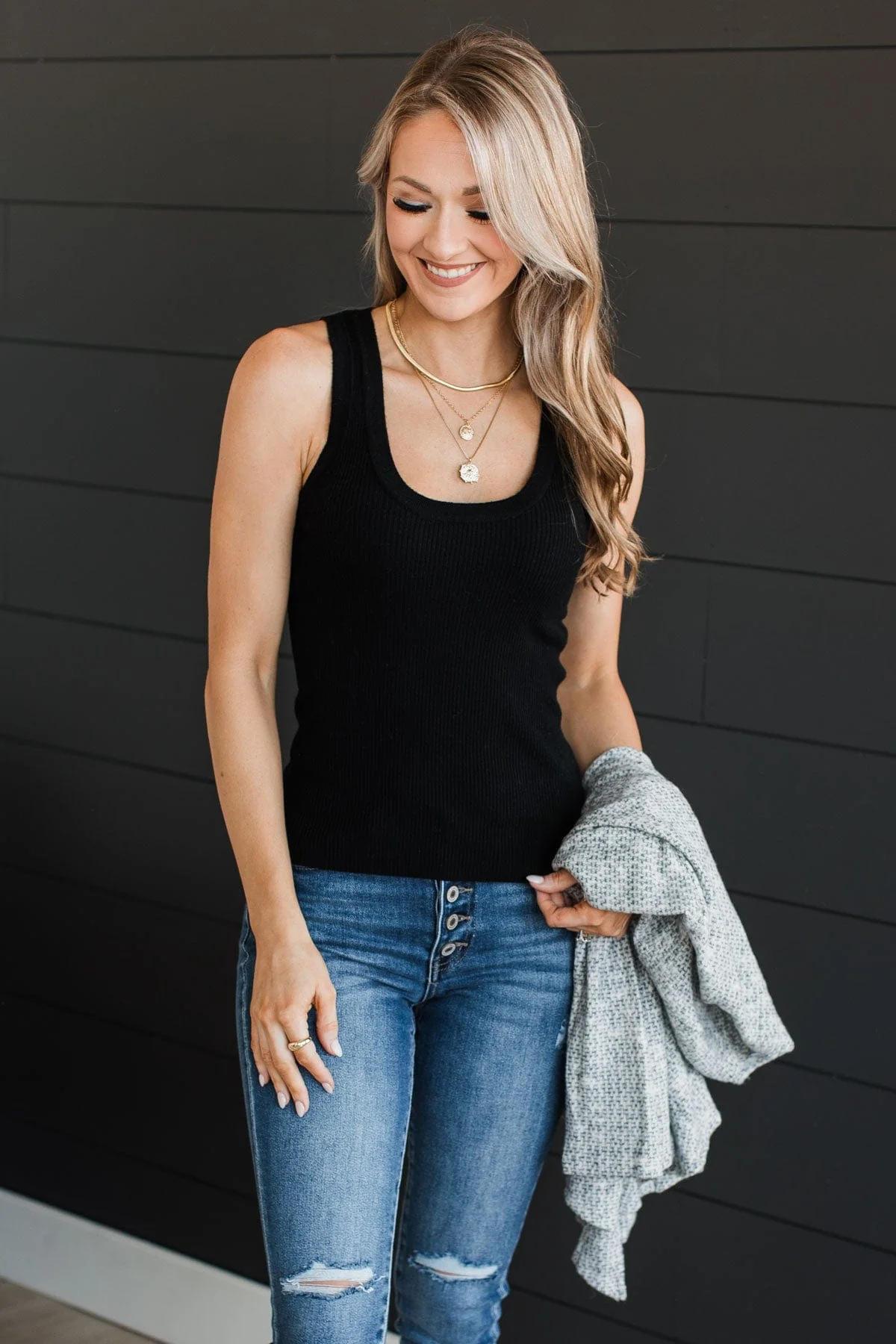 Worth A Shot Ribbed Knit Tank Top- Black - Image 4