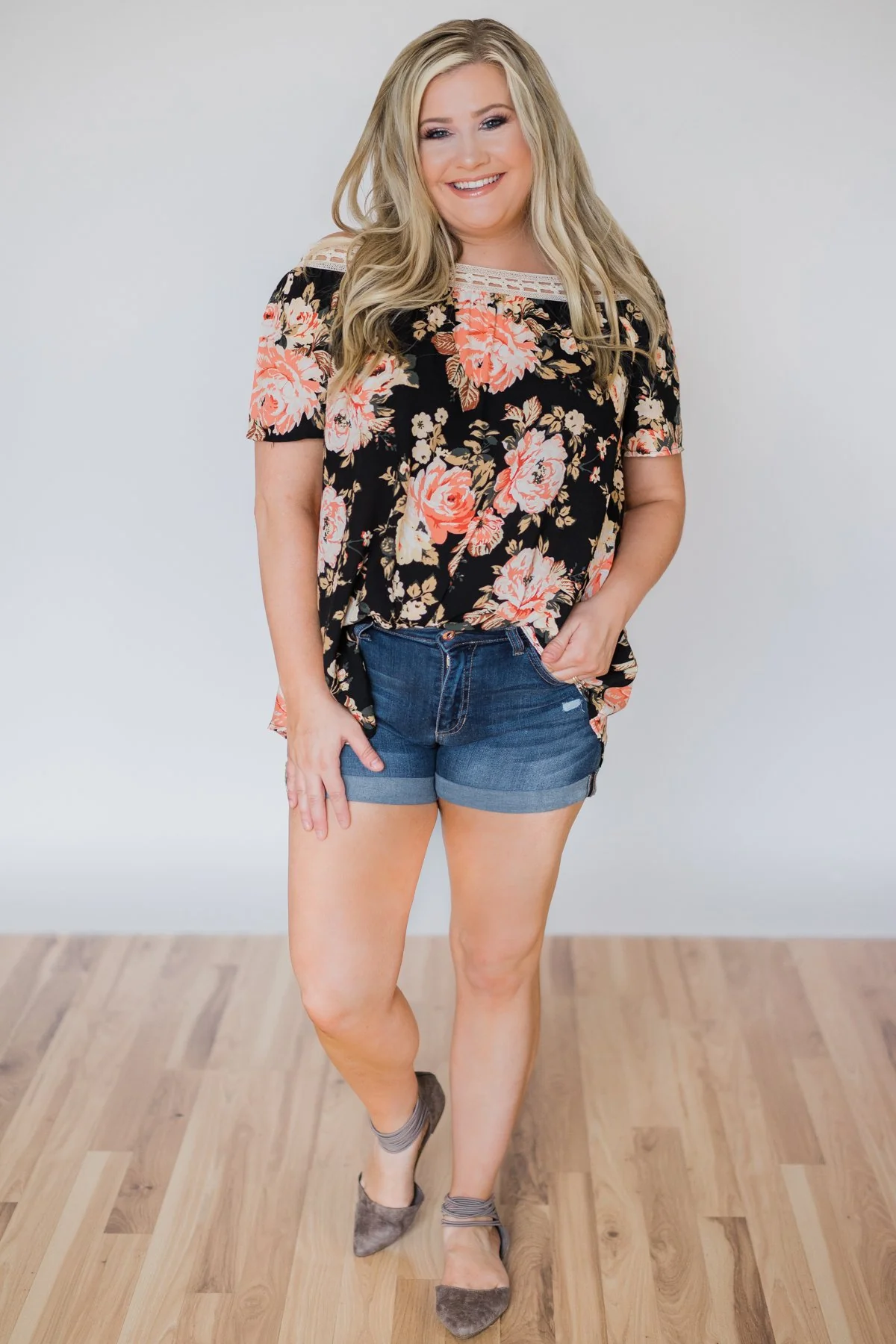 Woven Into Perfection Off the Shoulder Floral Top- Black - Image 7