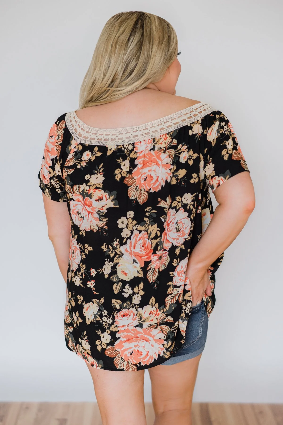 Woven Into Perfection Off the Shoulder Floral Top- Black - Image 8
