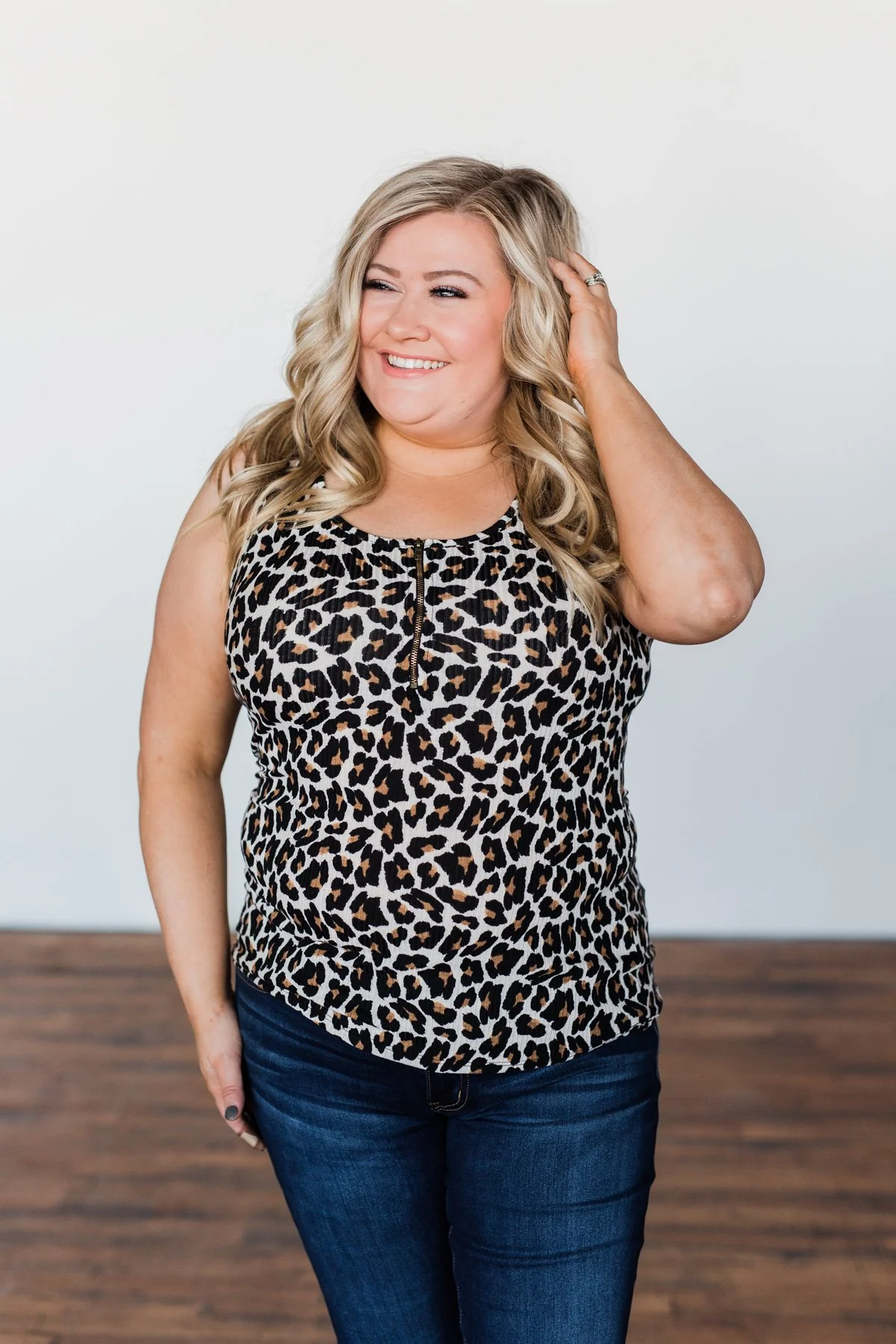 Zipper Henley Tank Top- Neutral Leopard - Image 10